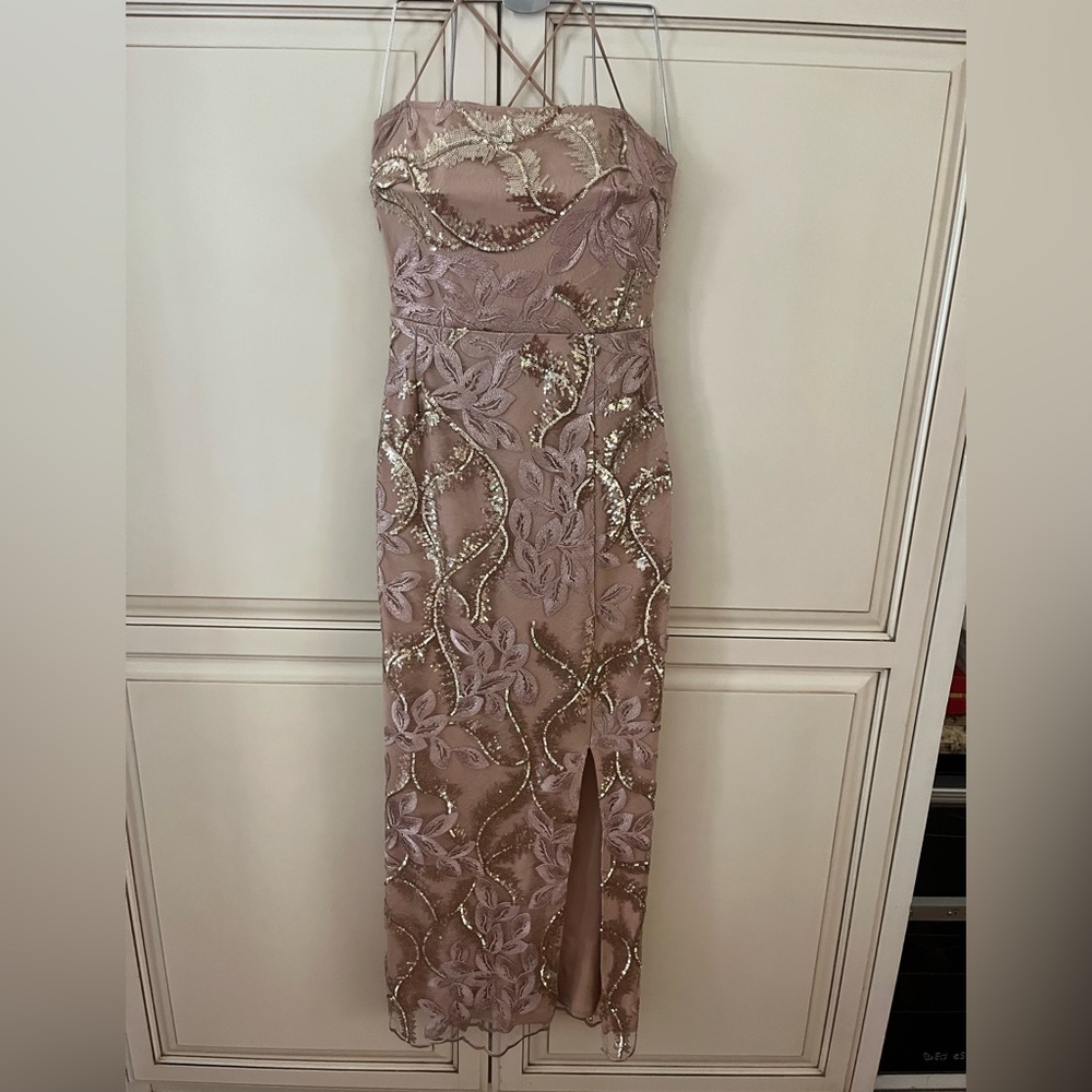 VENUS Pink Tan long Gown Sweetheart Neckline